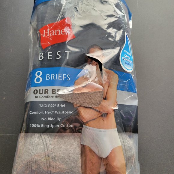 Hanes Tagless Briefs Men's XL 8 Pack 100% Cotton Cool Comfort Fabric NWT - Picture 1 of 4